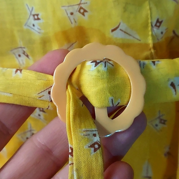 Vintage Fruit Of The Loom Yellow Peter Pan Collared Belted Dress - Picture 9 of 16